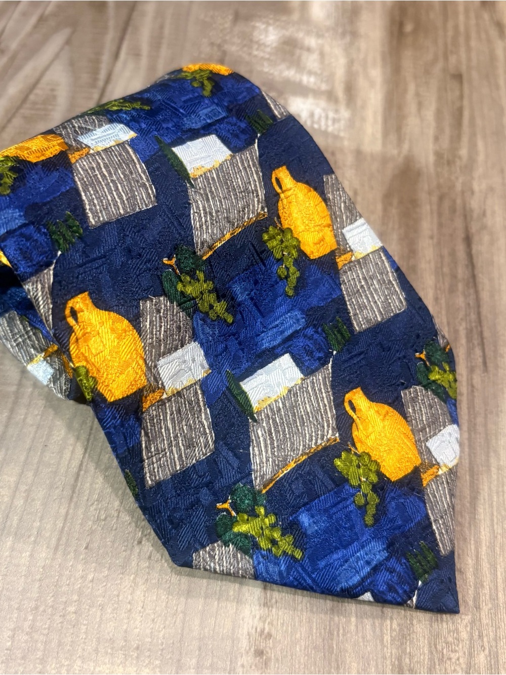 Ermenegildo Zegna Tie Wine Grapes Plants 100% Silk Blue/ Gold